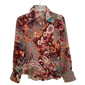Georges Rech Vintage 80's Retro Floral Button Front Top Size 6